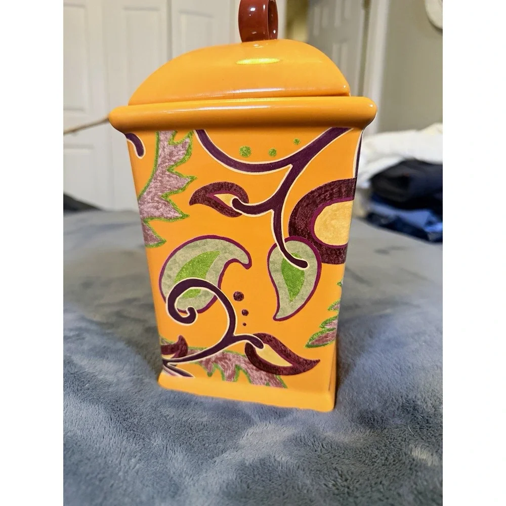 Cider House Orange Ceramic Canister Jar Botanical Leaf Designpac Kitchen Decor